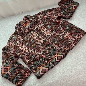 Chicos Boho Tapestry Jacket Large Boxy Oversized Aztec Coachella Festival Grunge